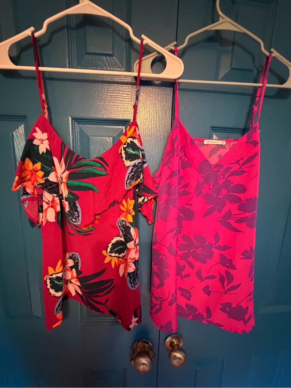 Staccato Hot Pink Floral Spaghetti Strap Camisole Duo